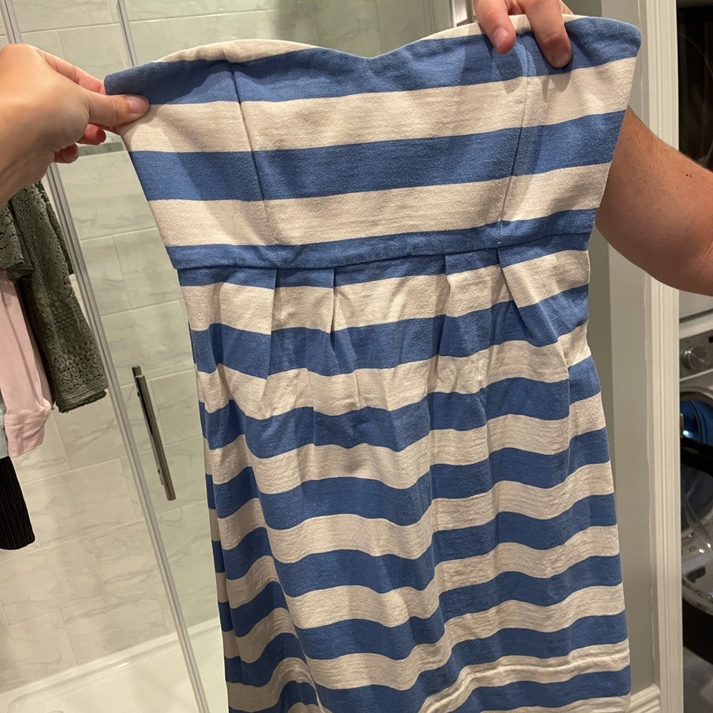 Jcrew white and blue strapless dress. Size 4.